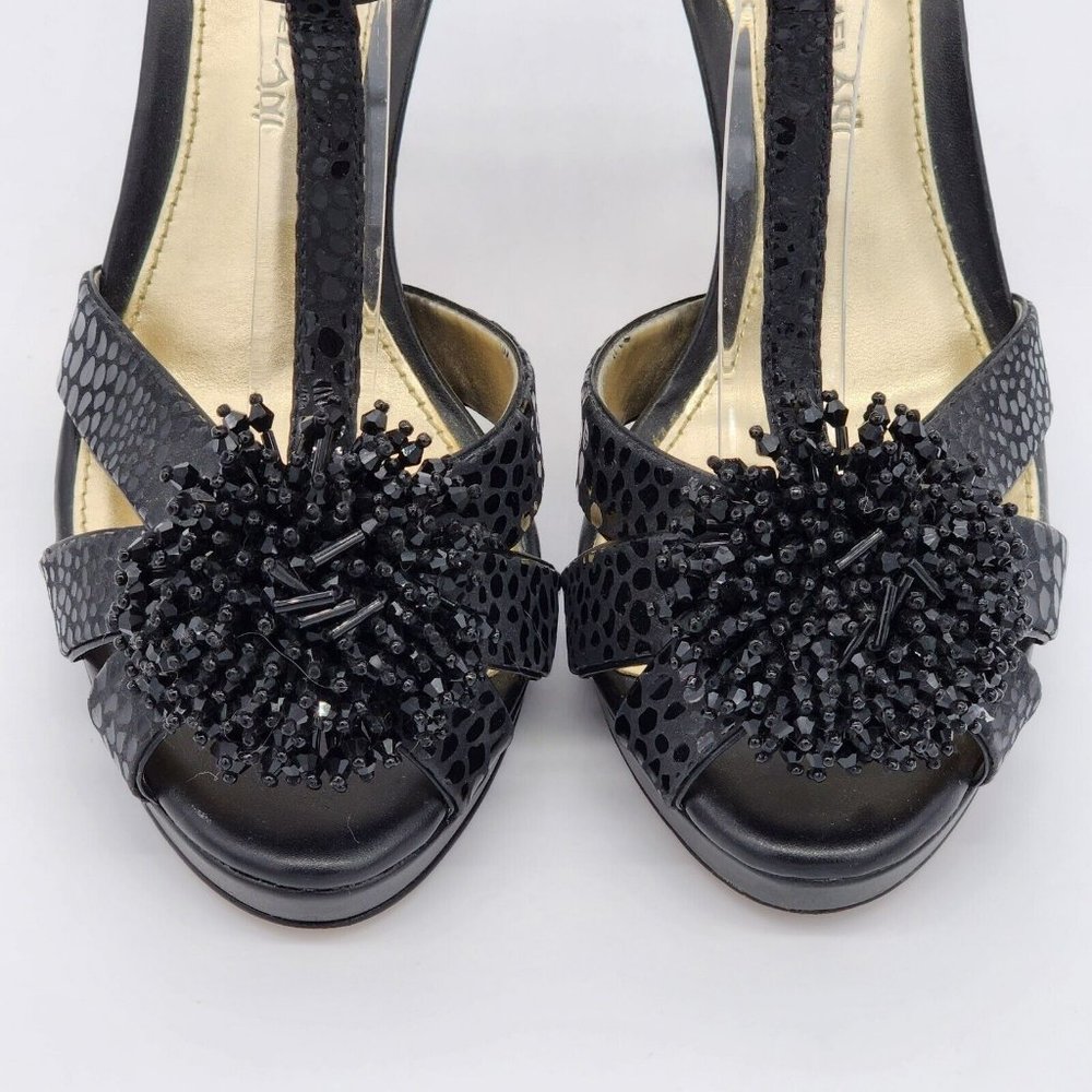 Antonio Melani Alleara Black Ankle Strap Heels Beaded Embossed Size 6 - Picture 4 of 12